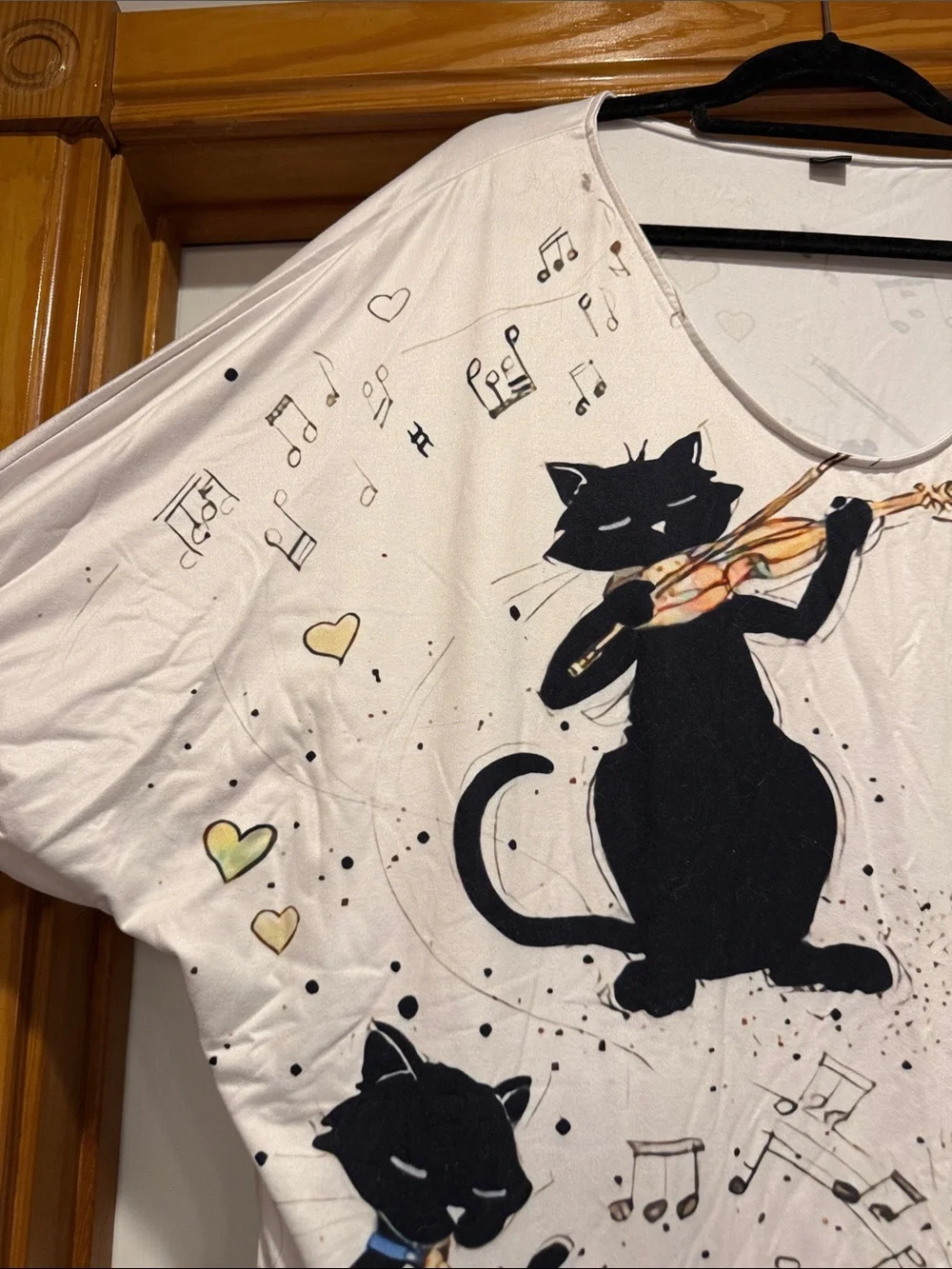 Women’s White Cat Music Print Nightshirt Pajama